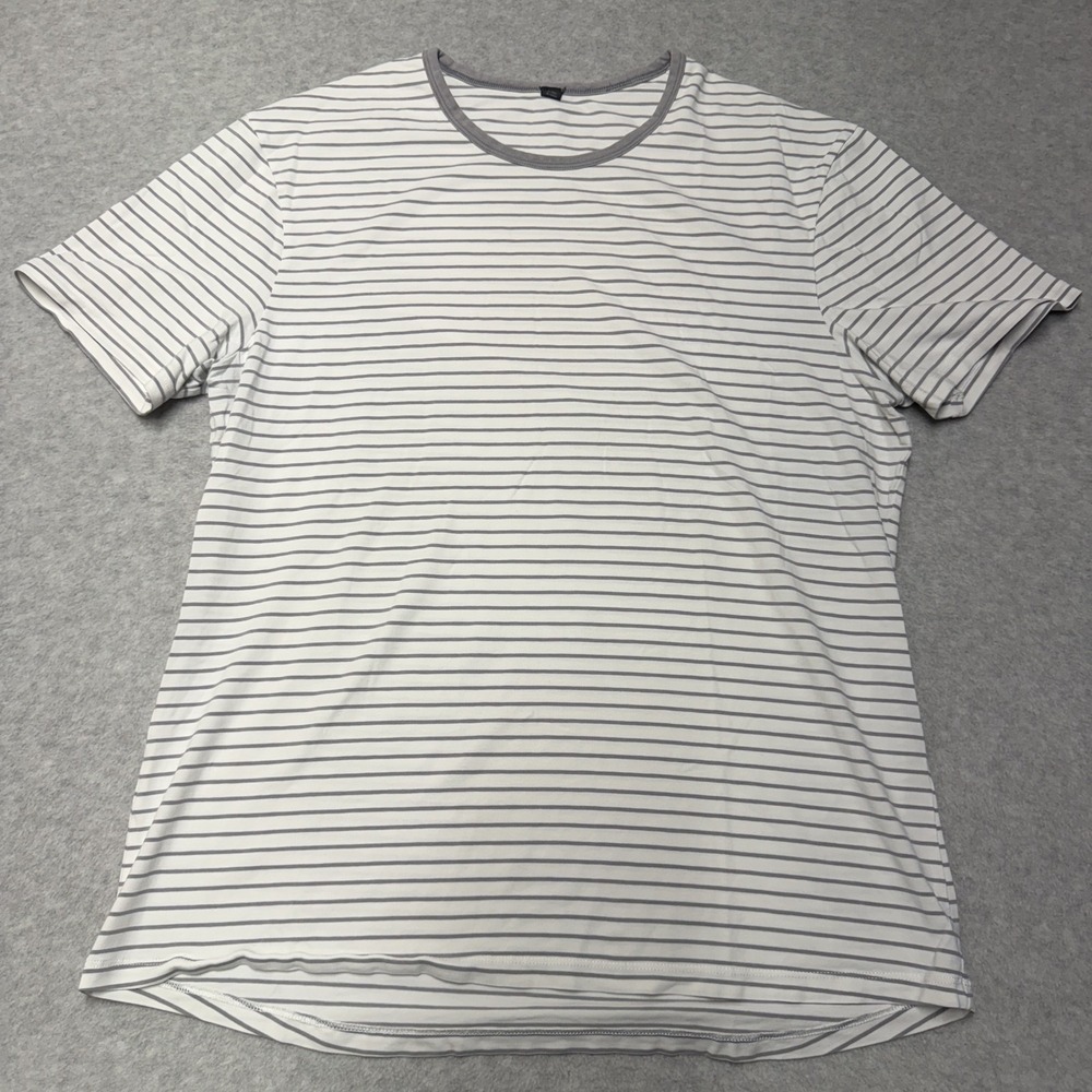 Lululemon Shirt Mens Large White Gray Stripe Lightweight Jersey Tee Casual Top
